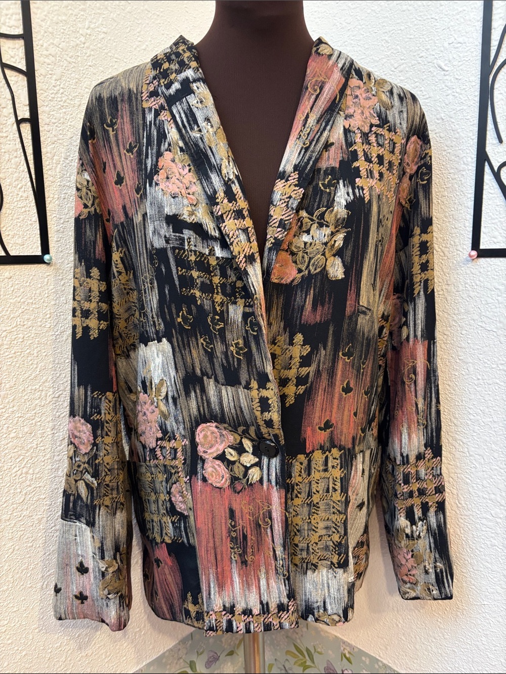 Vintage 1980’s Kensington Square multicolor patchwork floral print blazer Size L